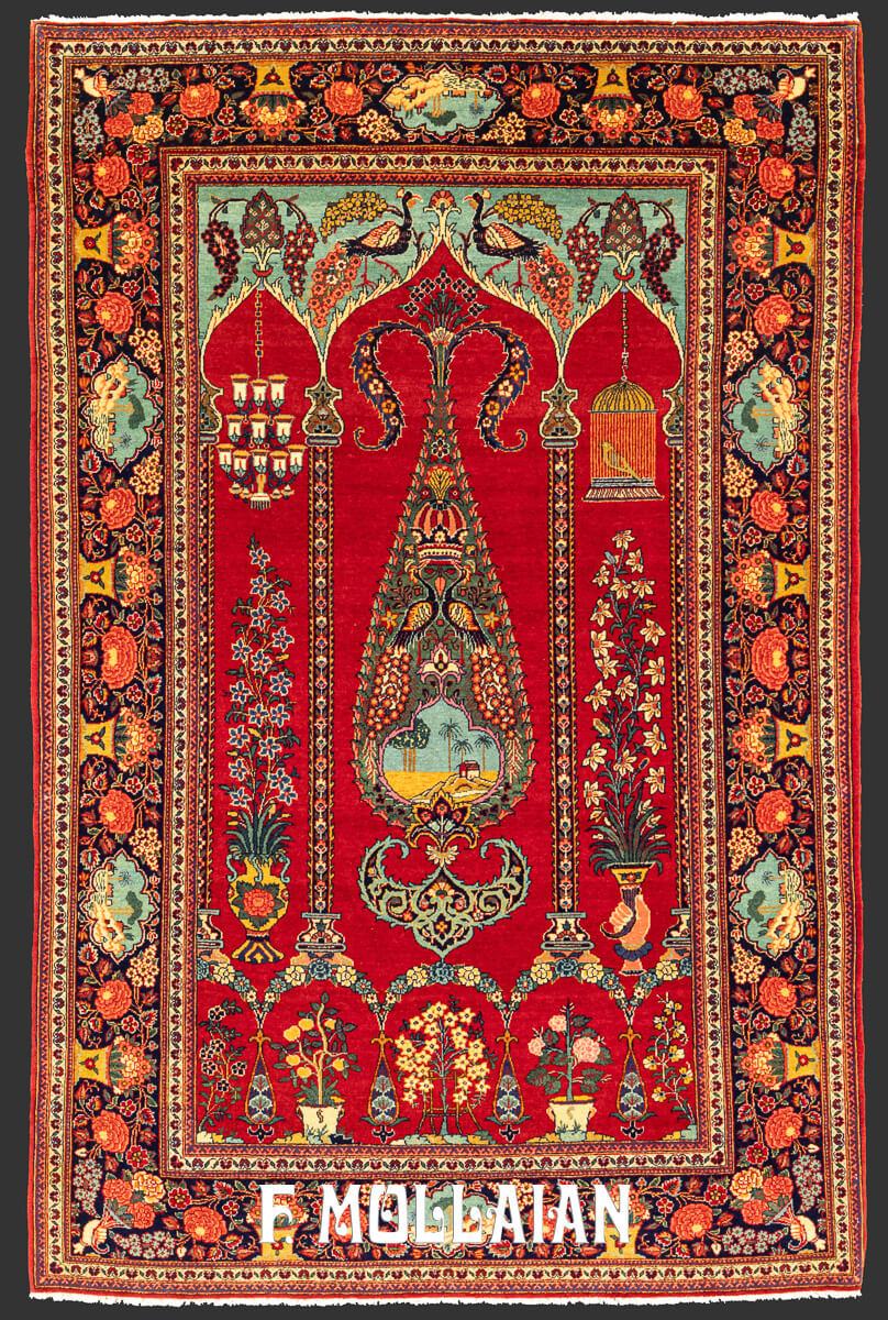 Kashan Dabir Carpet Red Prayer Field  n°:802543